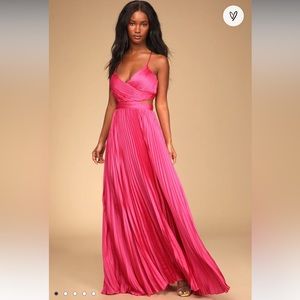 NWT Lulu’s Got the Glam Pink Pleated Cutout Maxi Dress